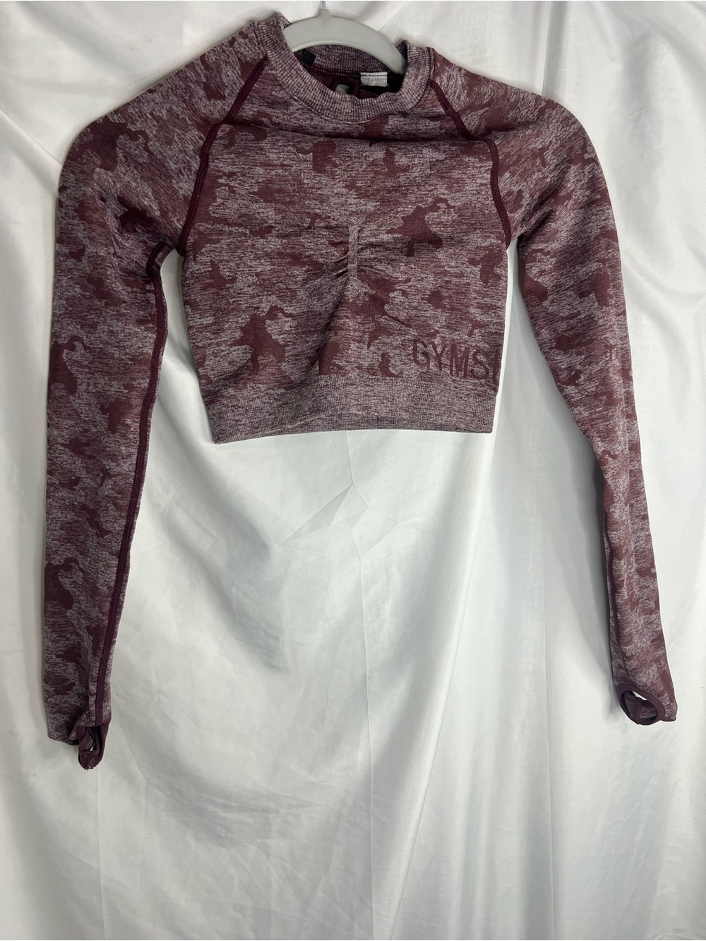Gymshark Burgundy Camo Seamless Cropped Long-Sleeve Top